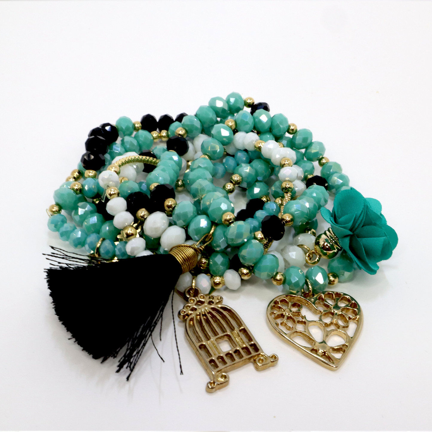 Bracelet Set of 7 - Semanario (Teal and Black)