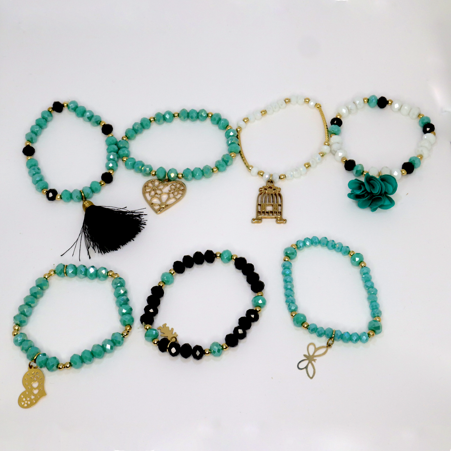Bracelet Set of 7 - Semanario (Teal and Black)