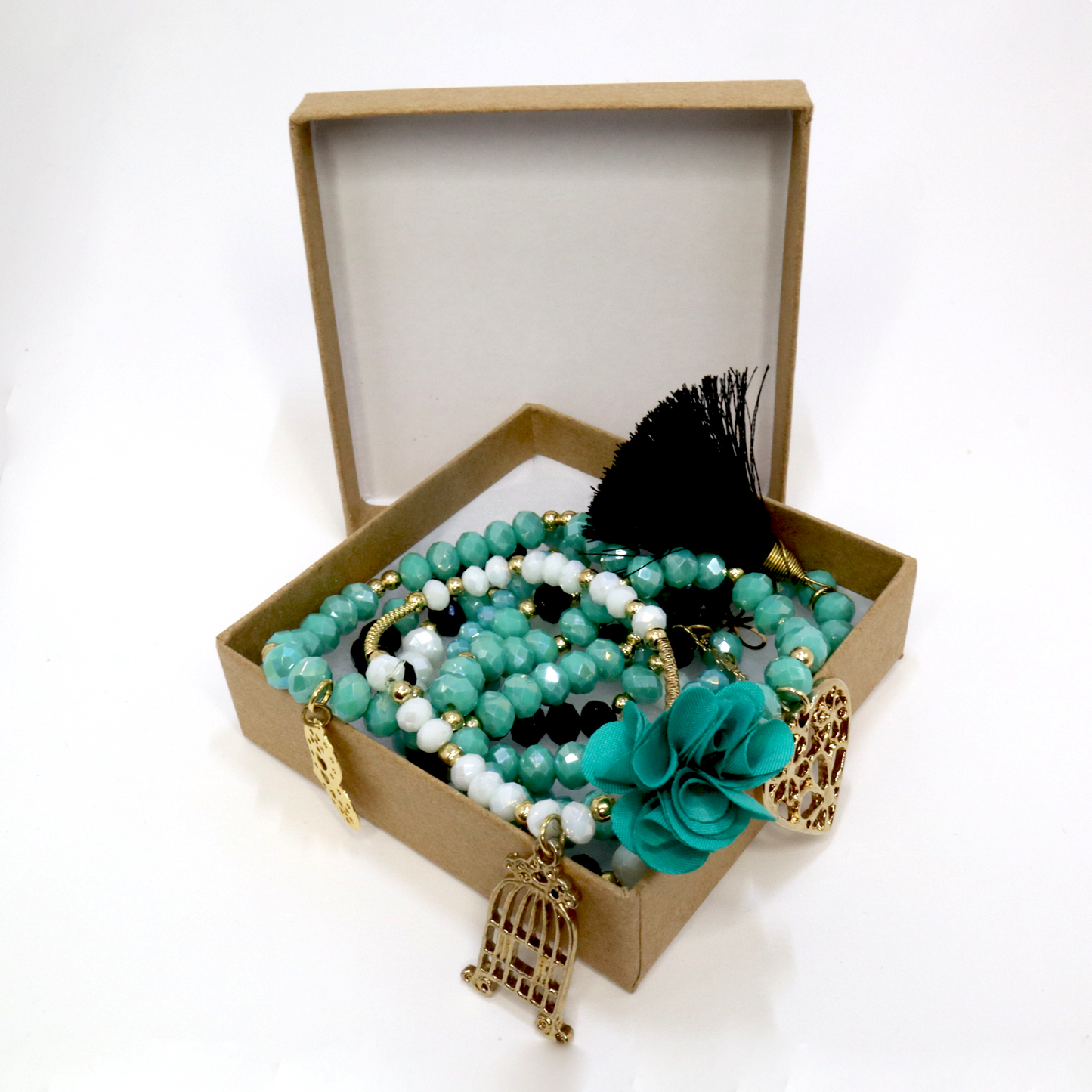 Bracelet Set of 7 - Semanario (Teal and Black)