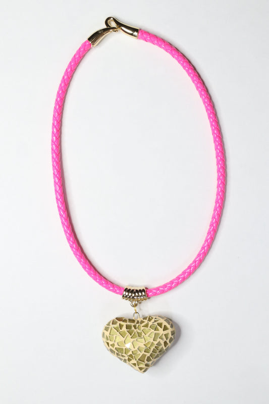 Rope Braid Necklace (Pink and Gold Heart)