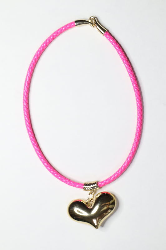 Rope Braid Necklace (Pink and Gold Heart)