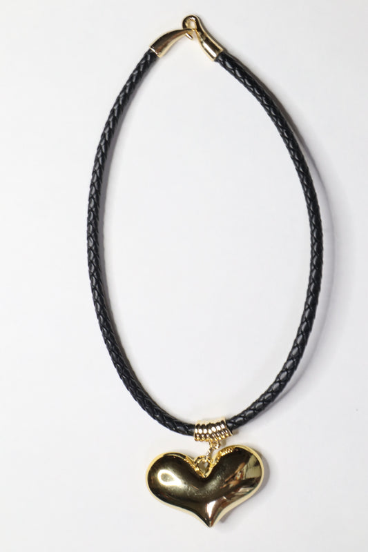 Rope Braid Necklace (Black and Gold Heart)