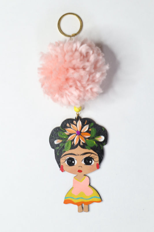 Pink Frida PomPom Keychain