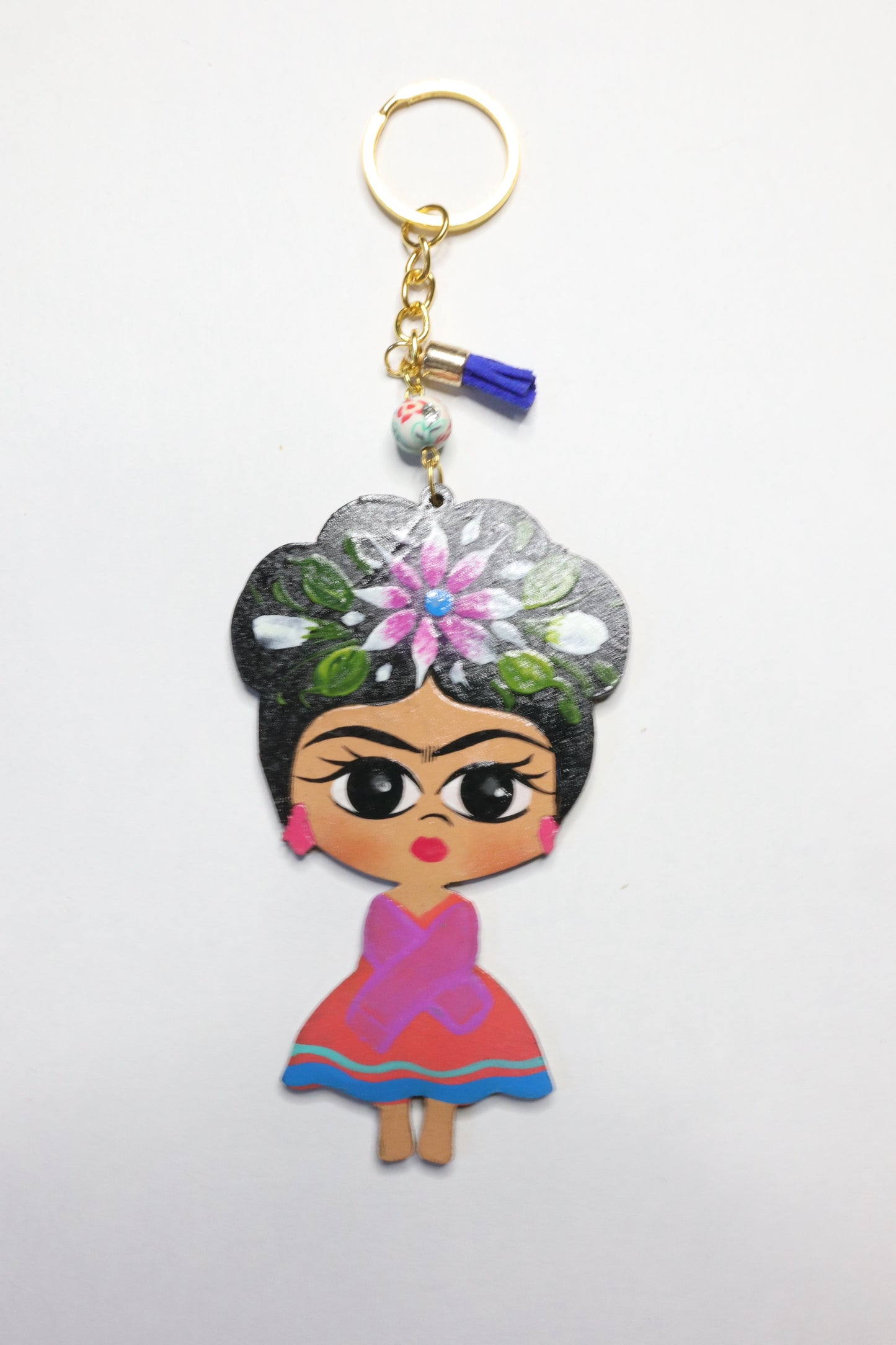 Frida Keychain (White and Pink)