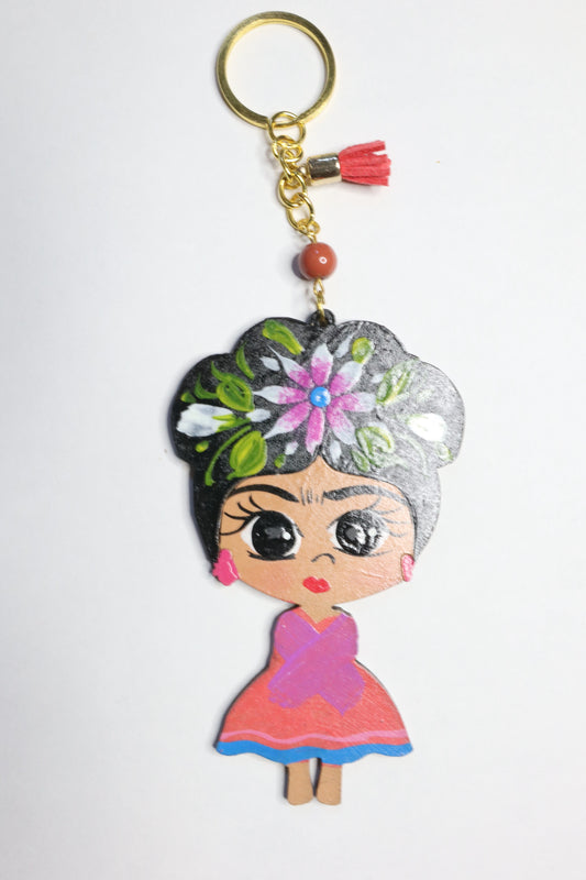 Frida Keychain (orange and Pink)