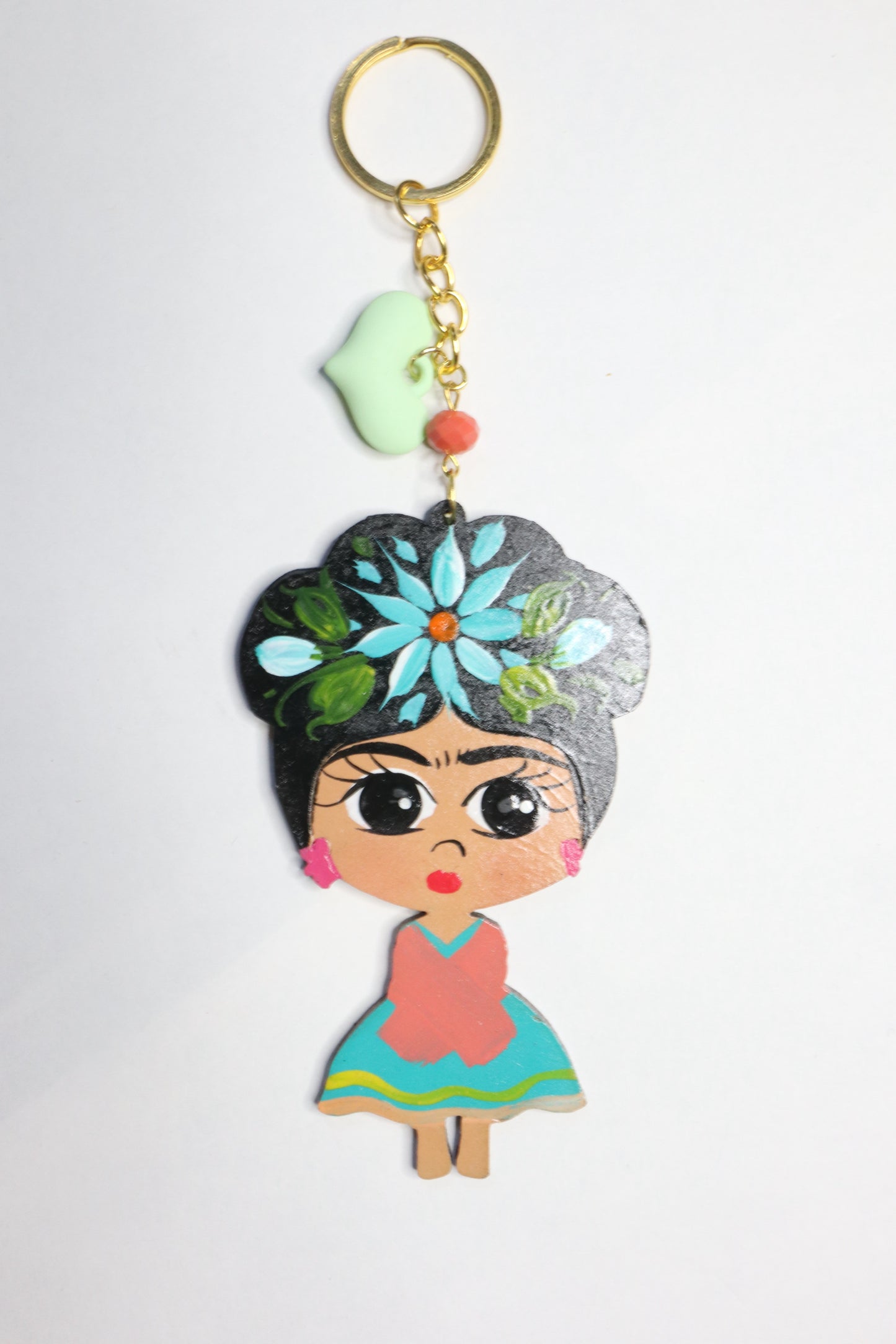 Frida Keychain (Salmon and Green)