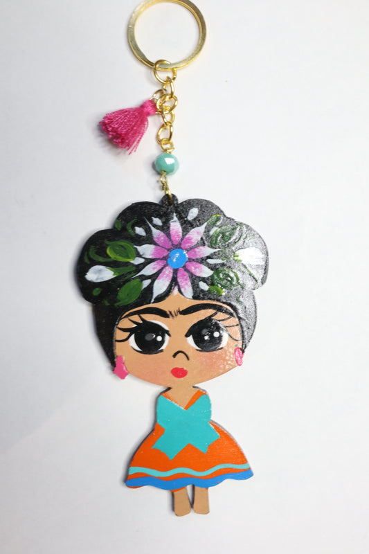 Frida Keychain (Pink and Teal)