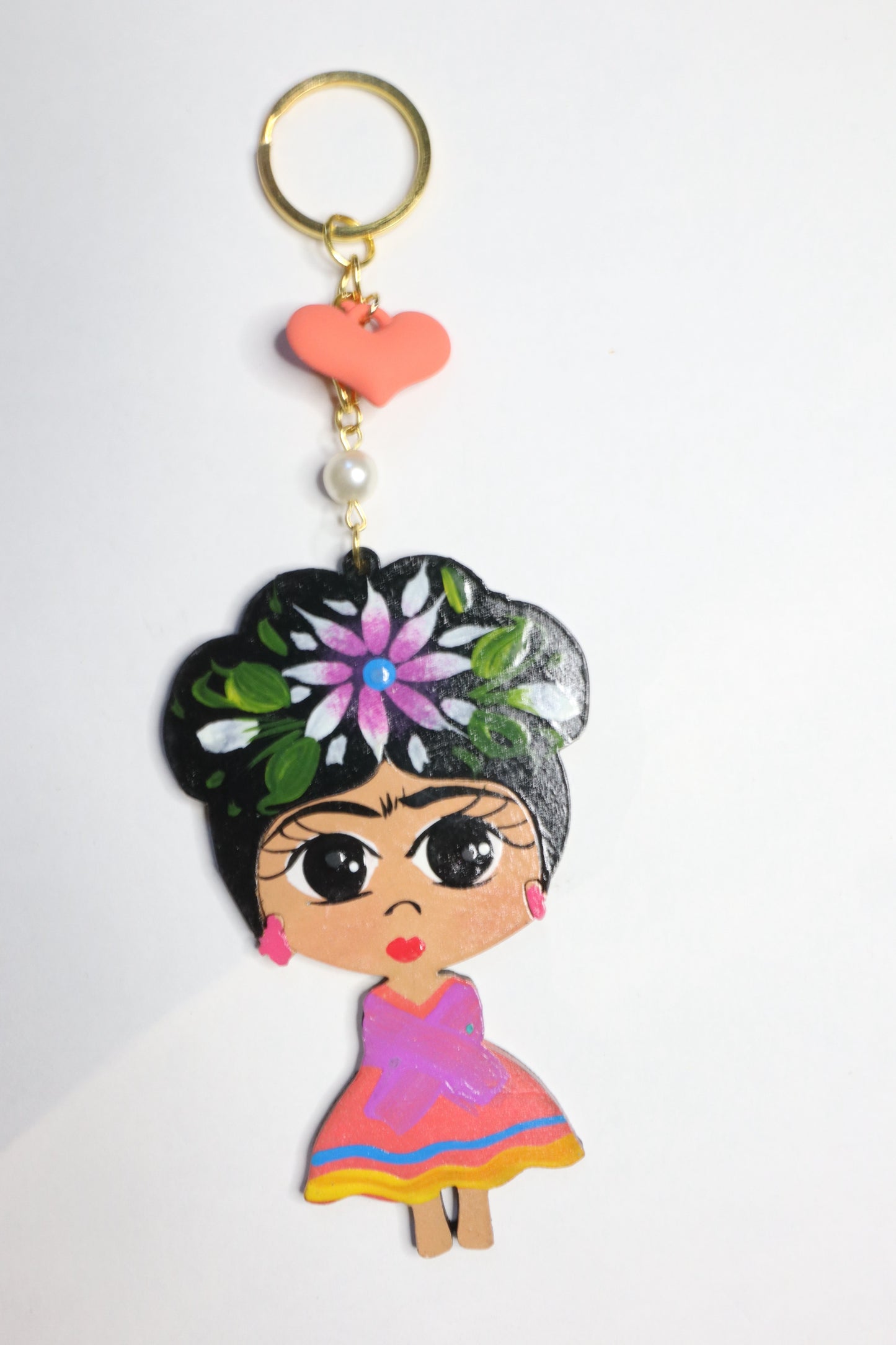 Frida Keychain (Salmon and White)