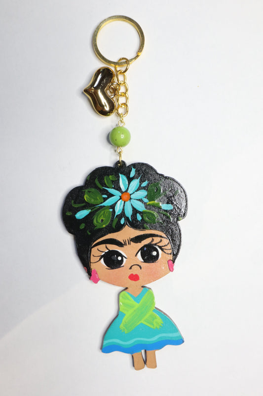 Frida Keychain (Green and Gold)
