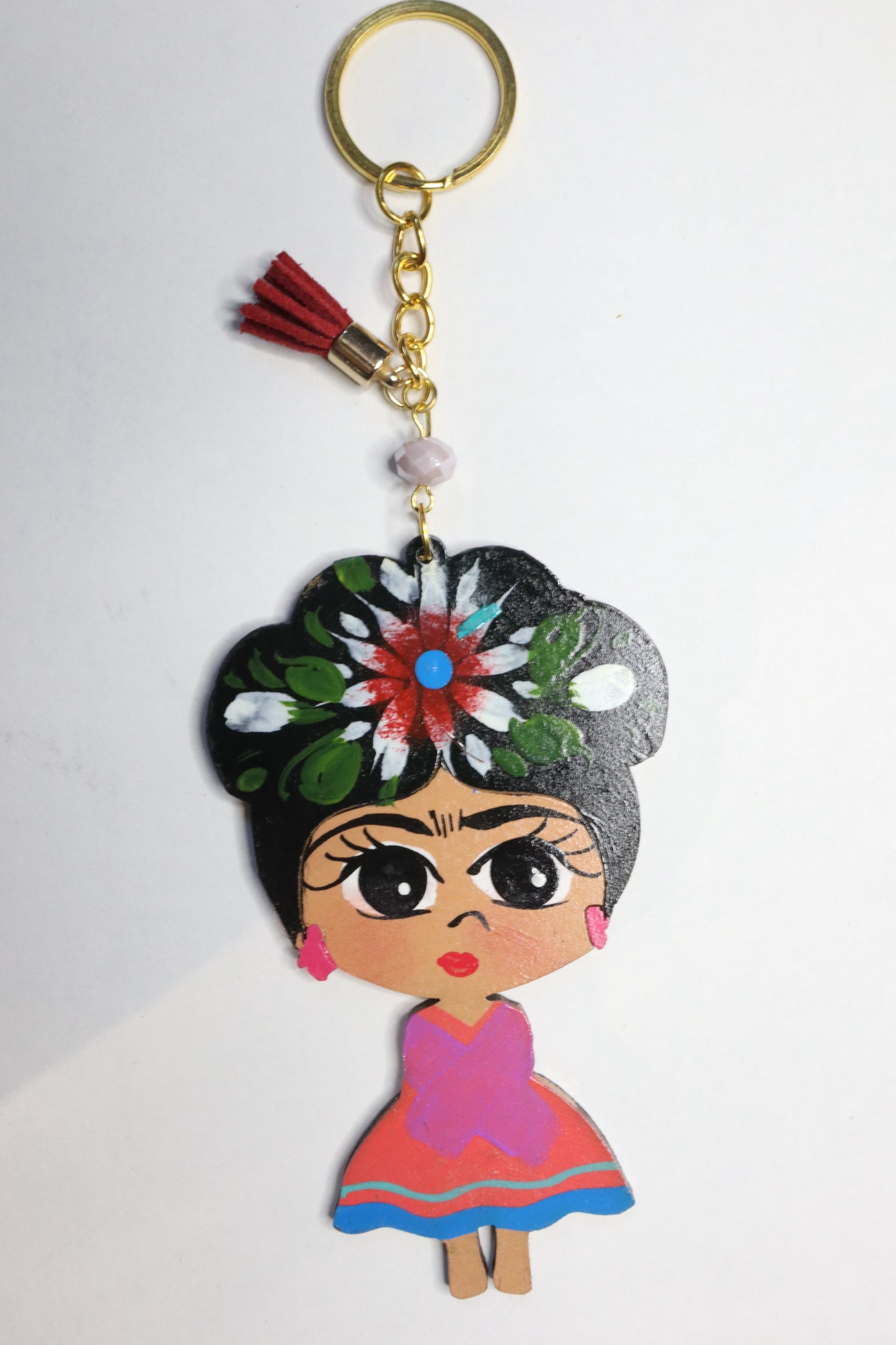 Frida Keychain (White and Red)