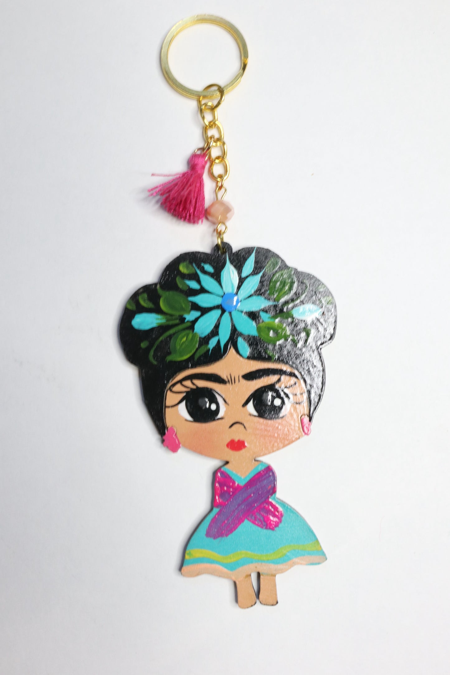 Frida Keychain (Teal, Pink, and Salmon)