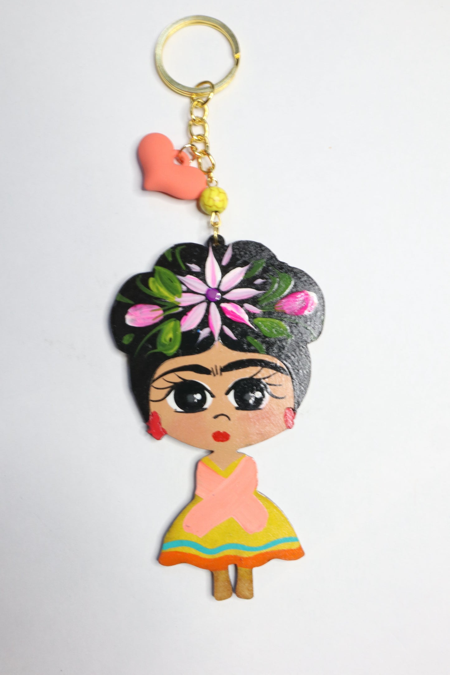 Frida Keychain (Salmon and Yellow)