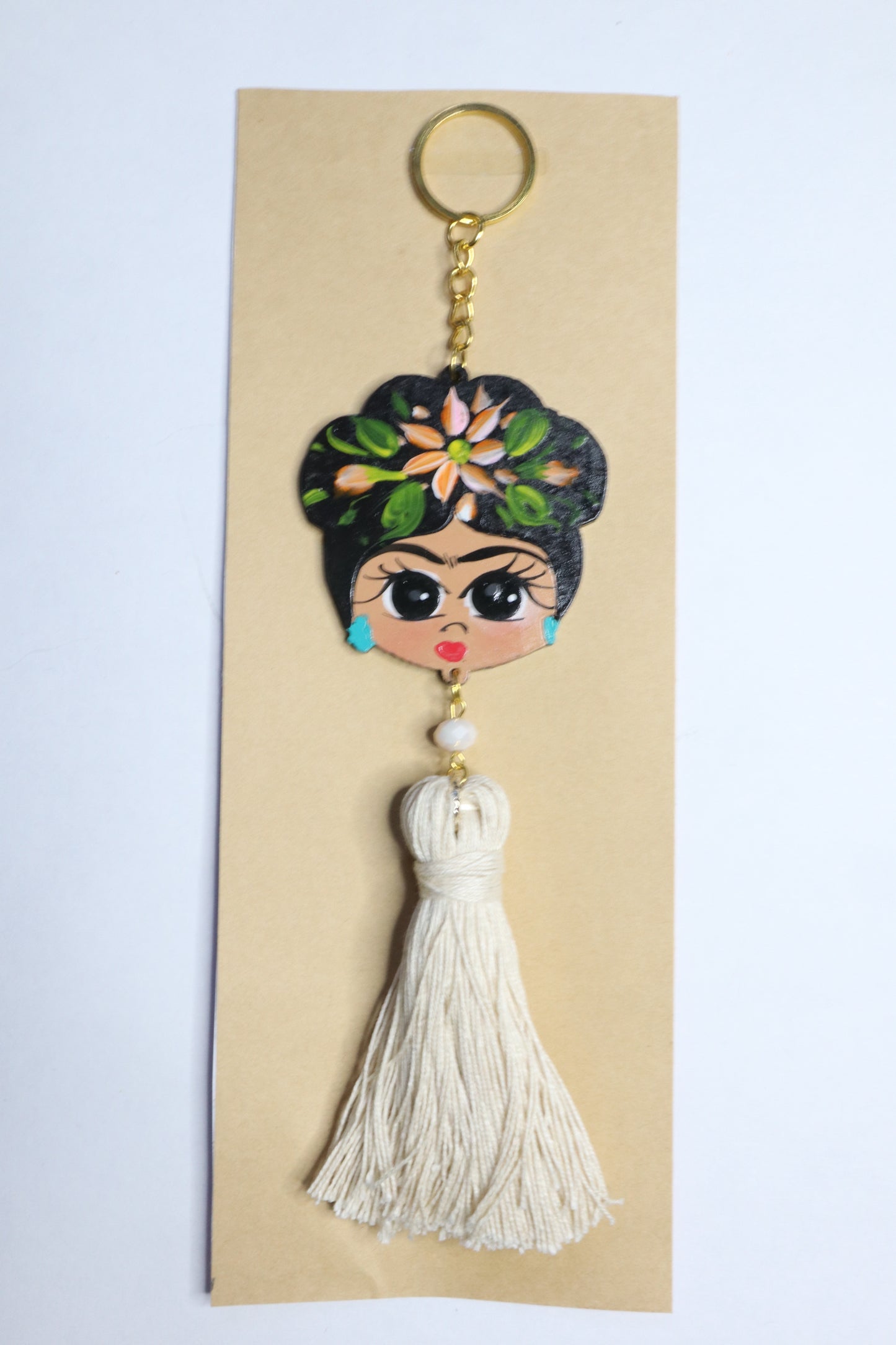 Beige Frida Escobeta Keychain