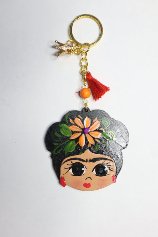 Frida Face Keychain (Orange and Red)