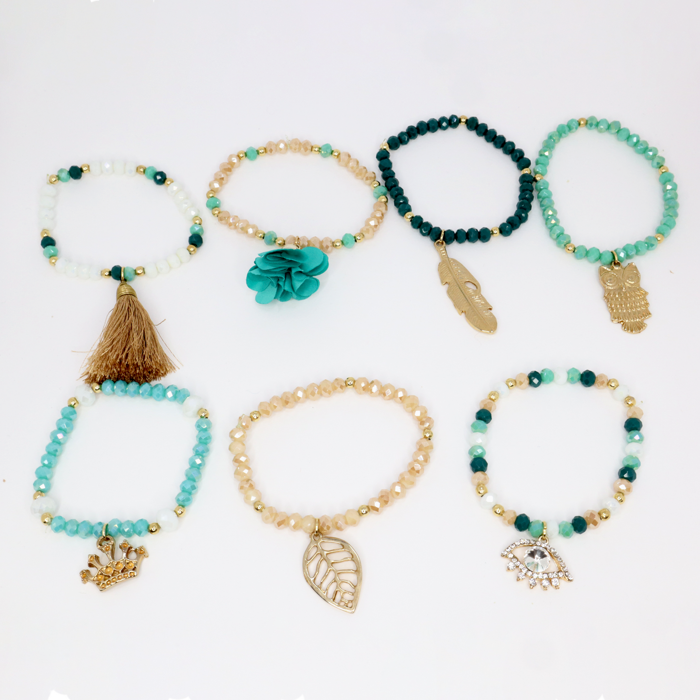 Bracelet Set of 7 - Semanario (Teal and Green)
