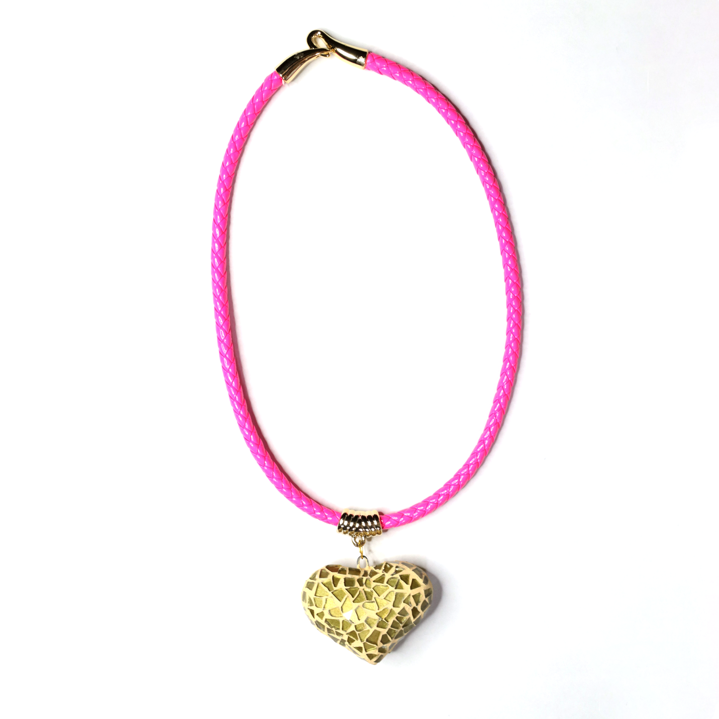 Rope Braid Necklace (Pink and Gold Heart)