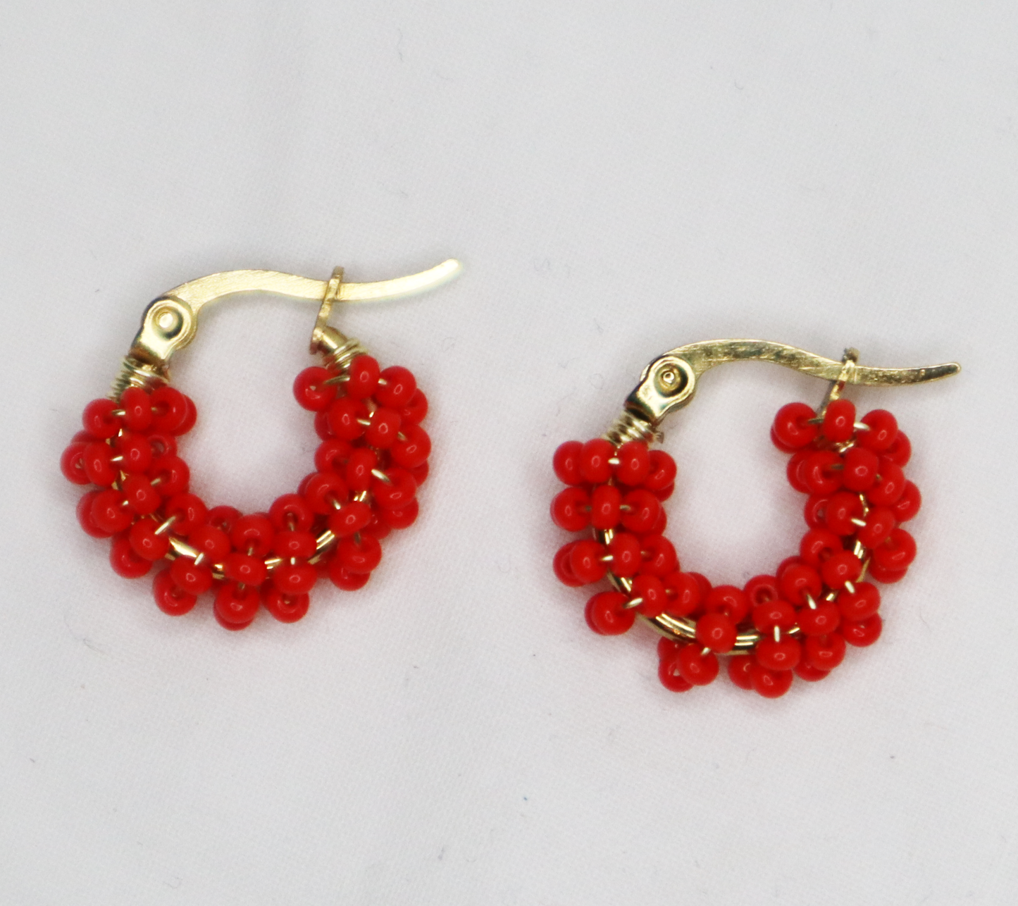 Bright Red Beaded Earrings