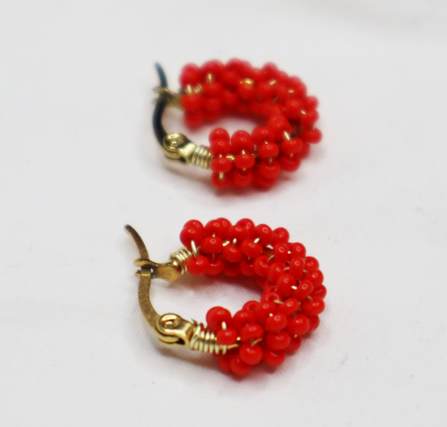 Bright Red Beaded Earrings