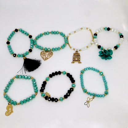 Bracelet Set of 7 - Semanario (Teal and Black)