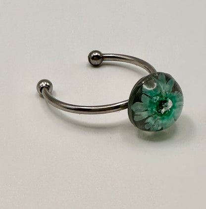 Teal Encapsulated Flower Ring