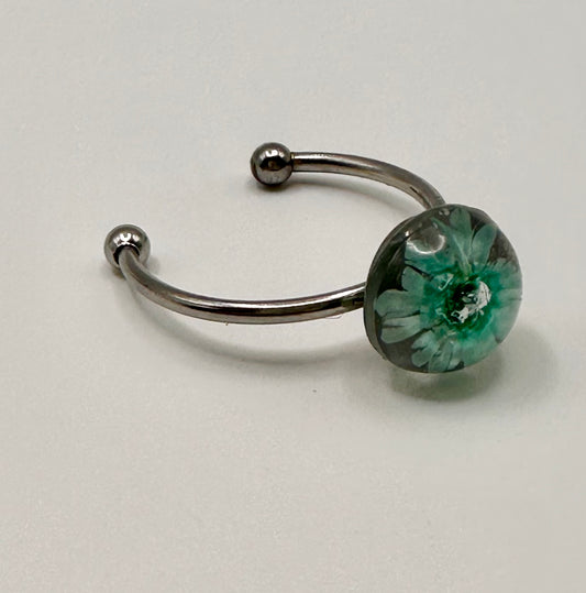 Teal Encapsulated Flower Ring