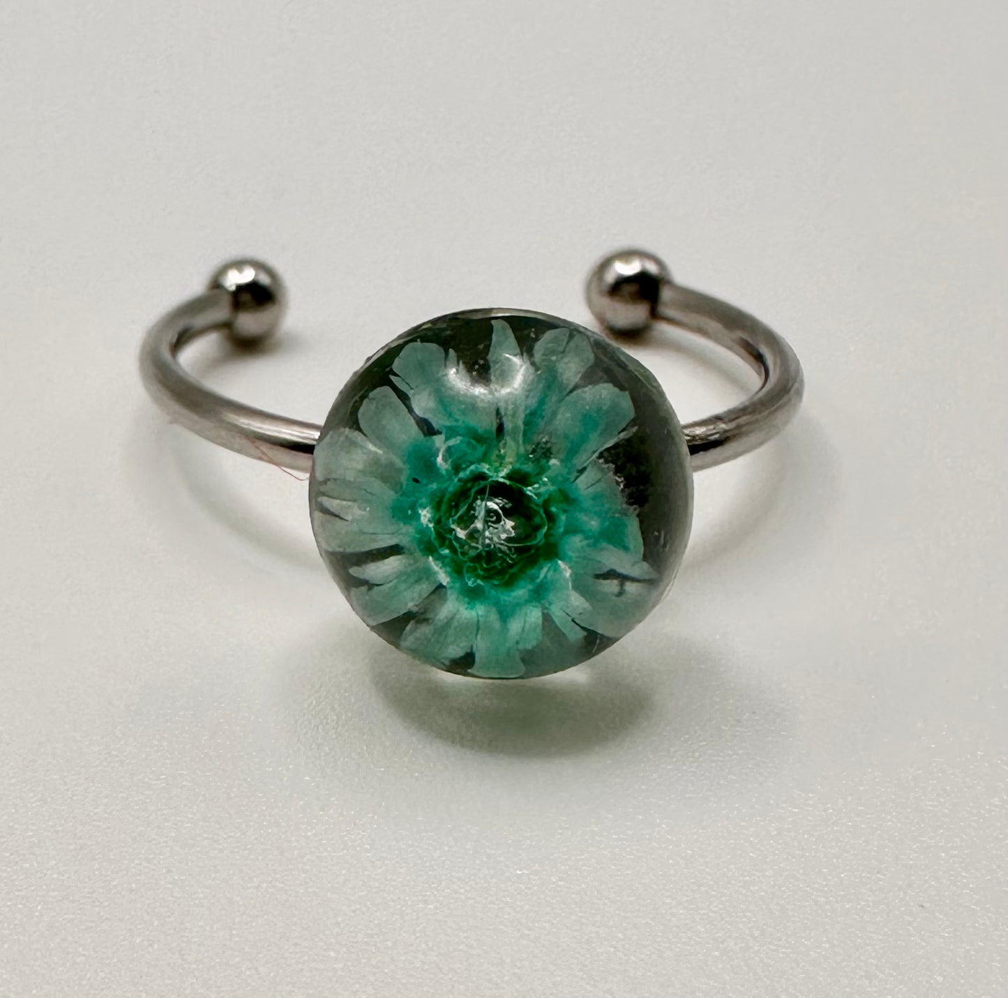 Teal Encapsulated Flower Ring