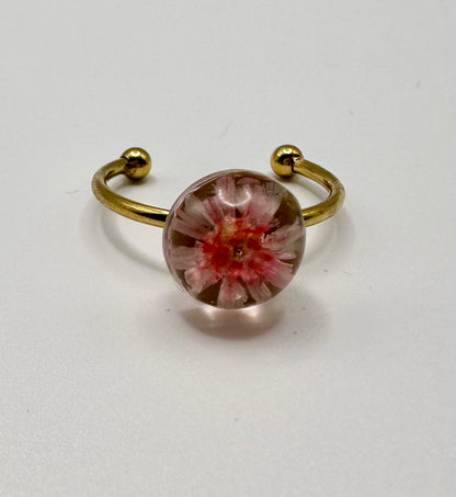 Pink Encapsulated Flower Ring