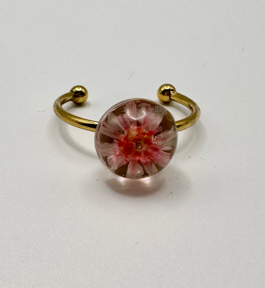Pink Encapsulated Flower Ring