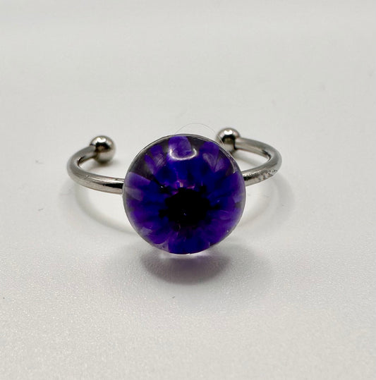 Purple Encapsulated Flower Ring