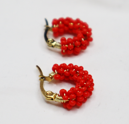 Bright Red Beaded Earrings
